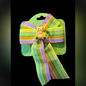 Yellow Teddy Bear Love Multi-Color Striped Hair Bow Clip French Barrette New